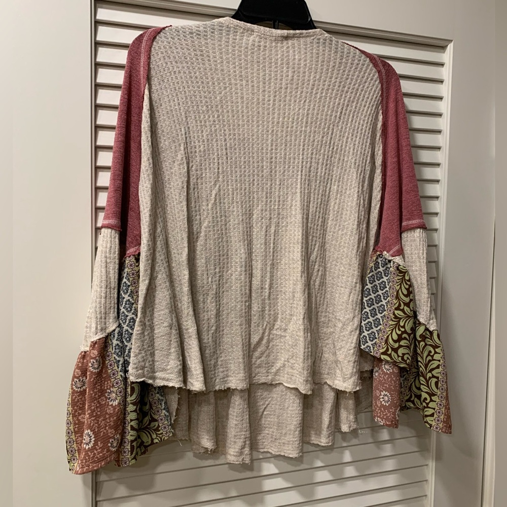 Altar’d State Waffle Knit Patchwork Boho Blouse - image 2